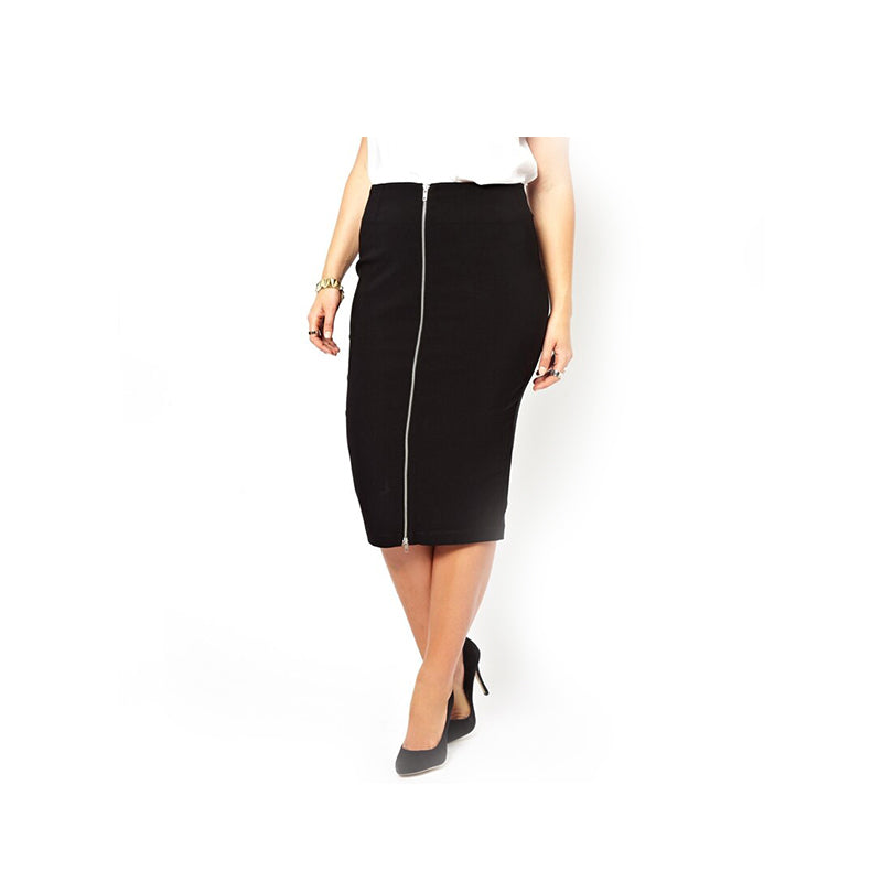 Plus Size Elegant Split Back Black Skirt - Luna Haru