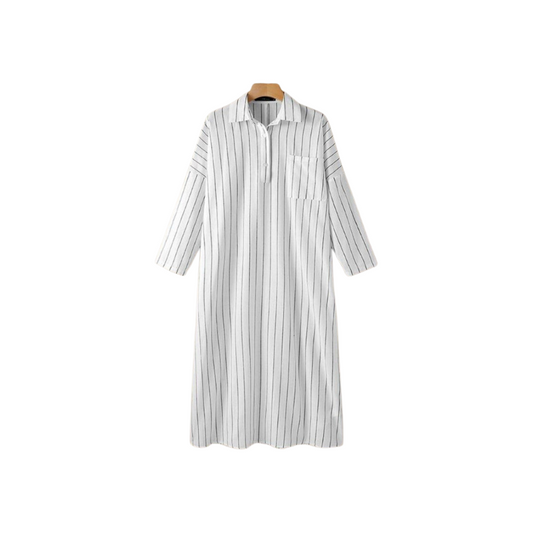 POLO Collar Stripe Shirt Dress - Luna Haru