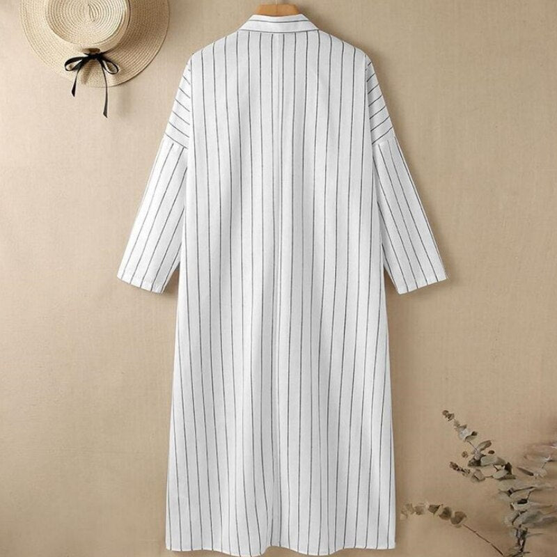 POLO Collar Stripe Shirt Dress - Luna Haru
