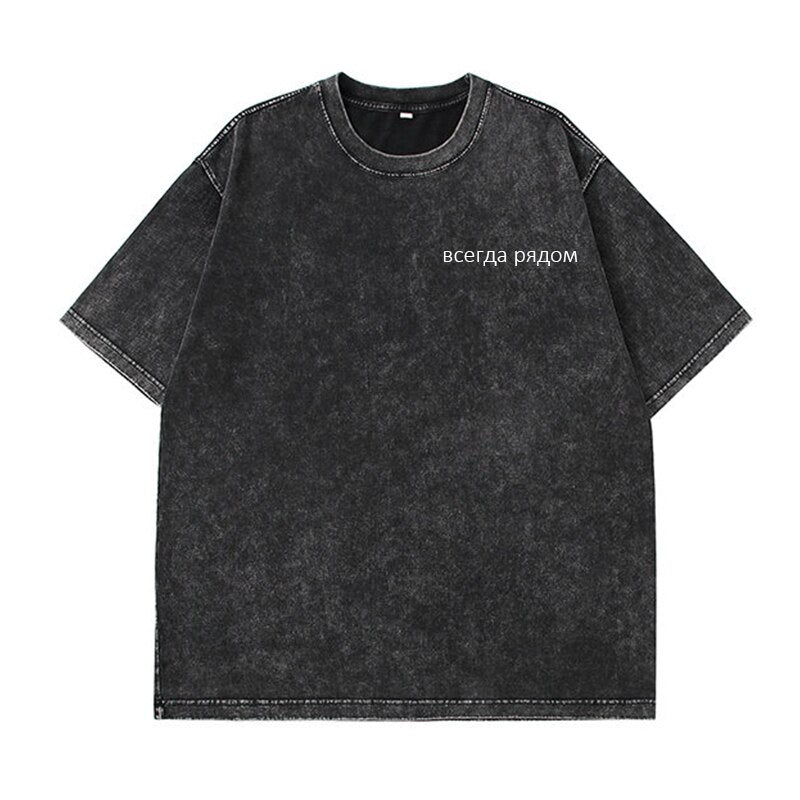 Vintage Print Wash T-shirts - Luna Haru