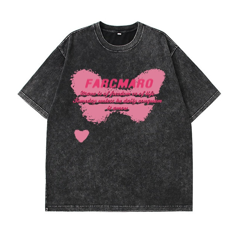 Vintage Print Wash T-shirts - Luna Haru