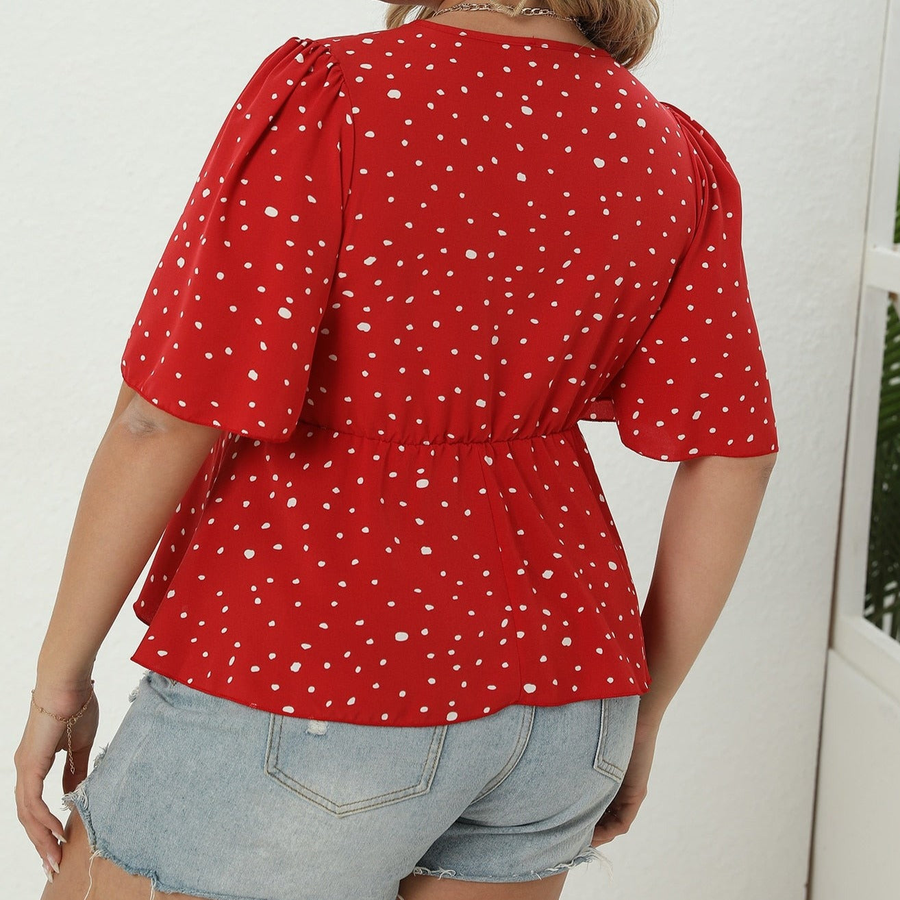 Red Floral Print Peplum T-shirt - Luna Haru