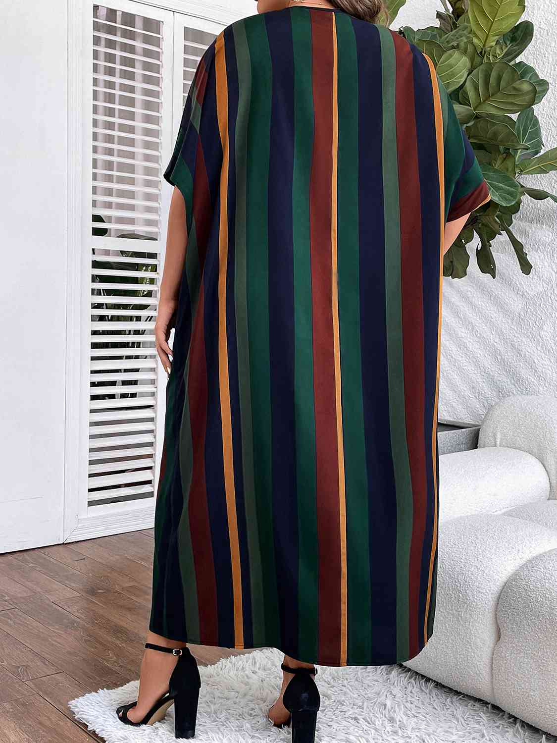 Plus Size Striped Maxi Dress with Pockets - Luna Haru