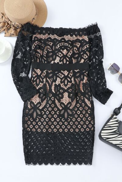 Off-Shoulder Long Sleeve Lace Dress - Luna Haru