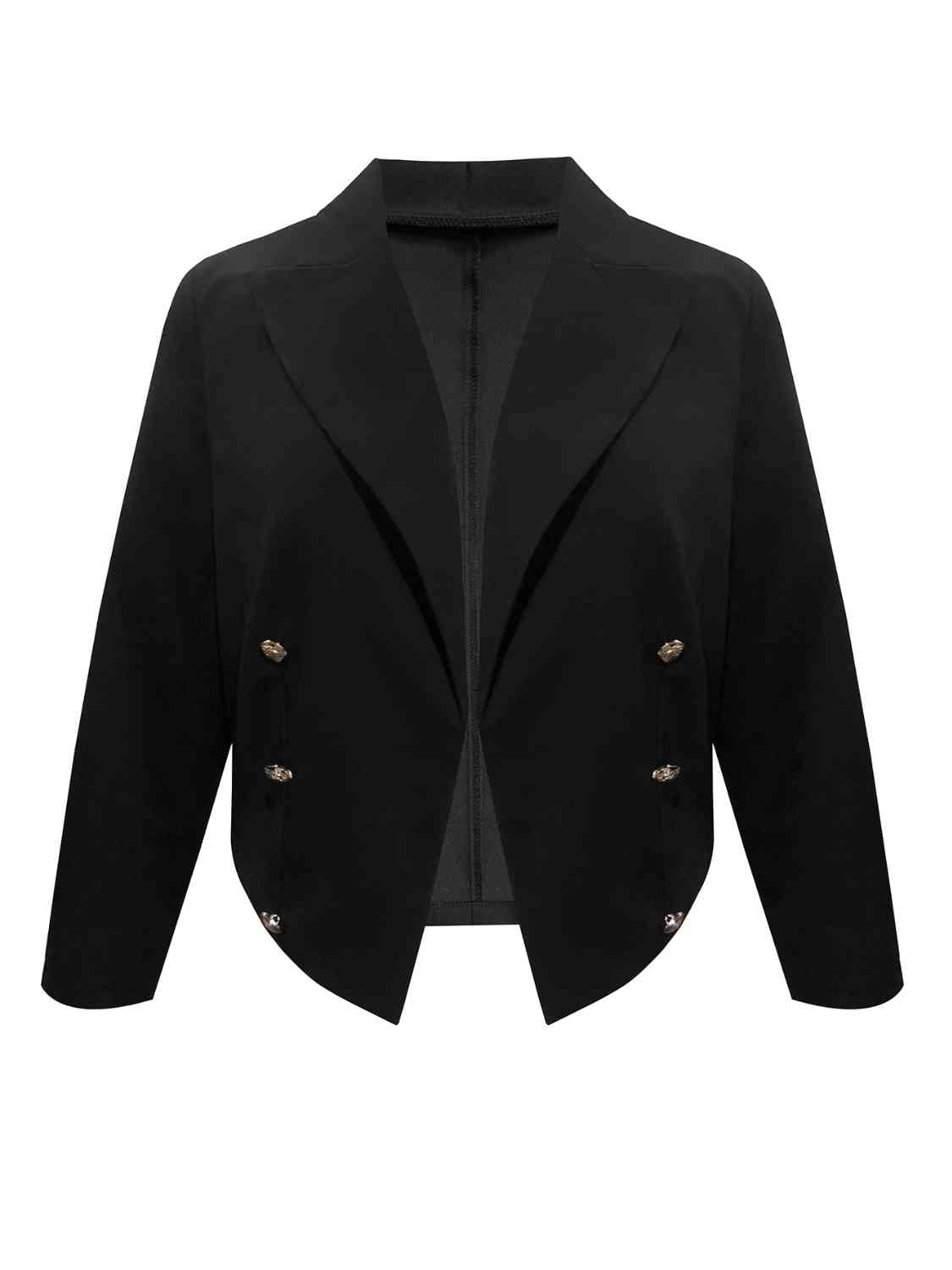 Plus Size Buttoned Lapel Collar Long Sleeve Blazer - Luna Haru