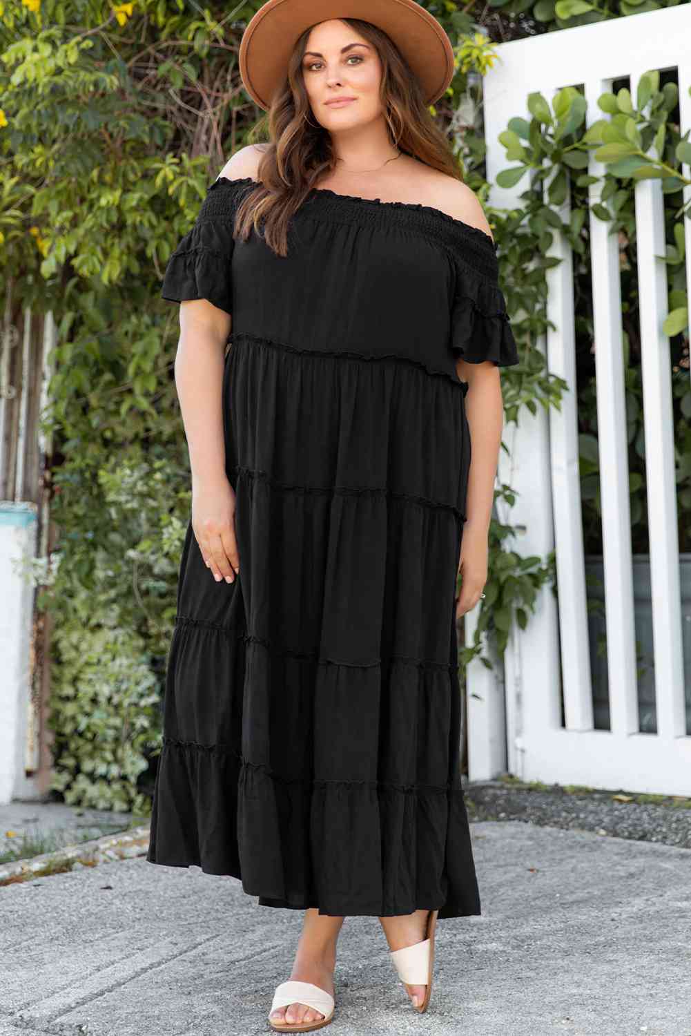 Plus Size Off-Shoulder Ruffle Trim Maxi Dress - Luna Haru