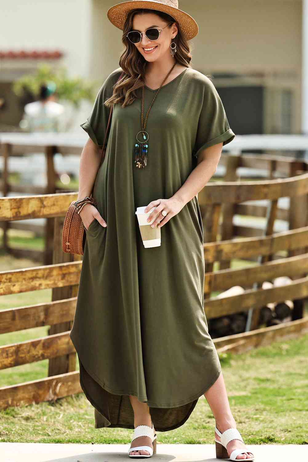 Plus Size V-Neck Short Sleeve Maxi Dress - Luna Haru