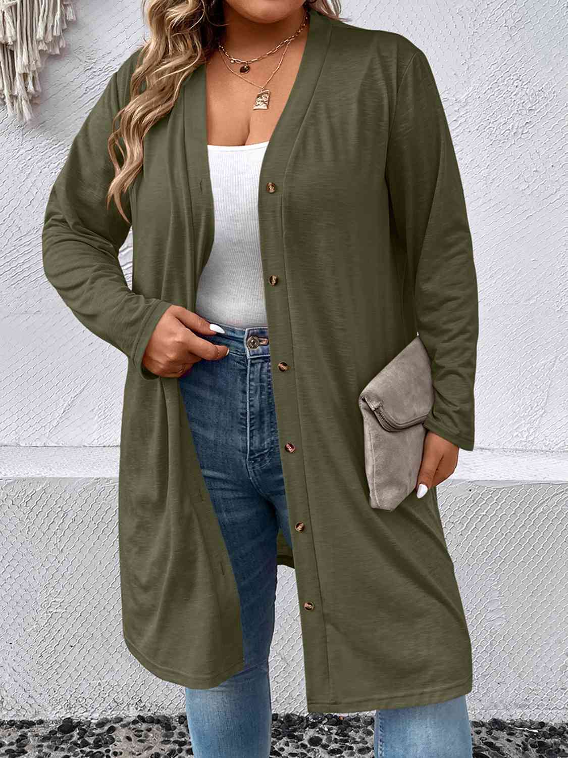 Plus Size Button Down Longline Cardigan - Luna Haru