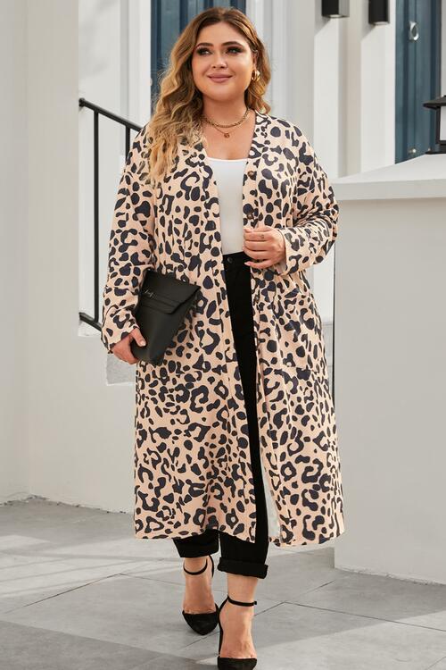 Plus Size Leopard Button Up Long Sleeve Cardigan - Luna Haru