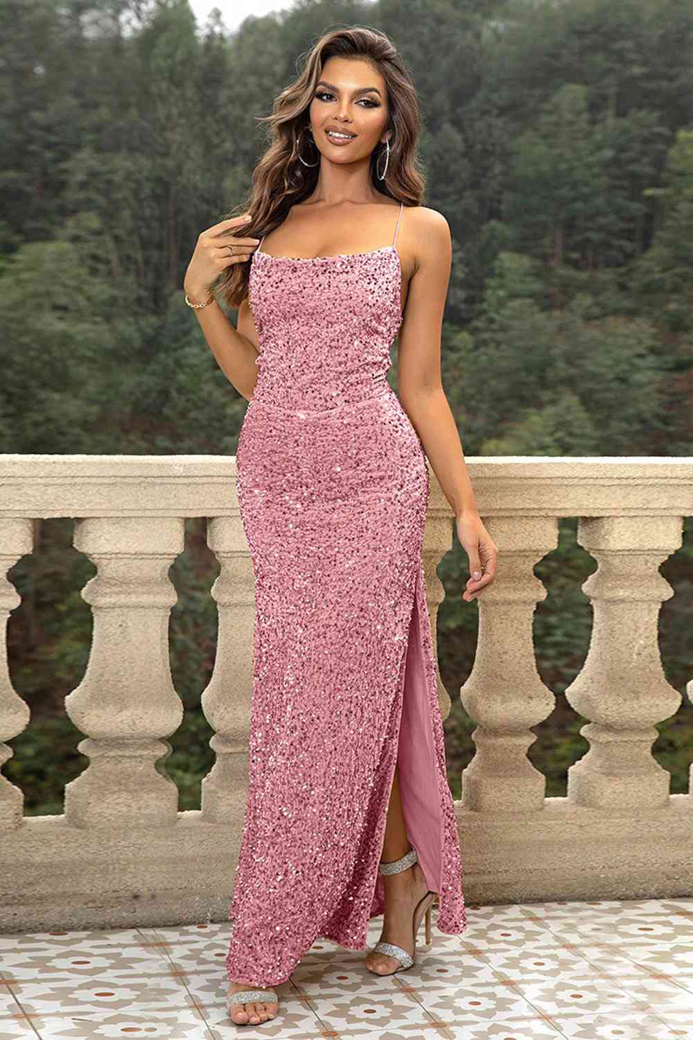 Sequin Backless Split Maxi Dress - Luna Haru