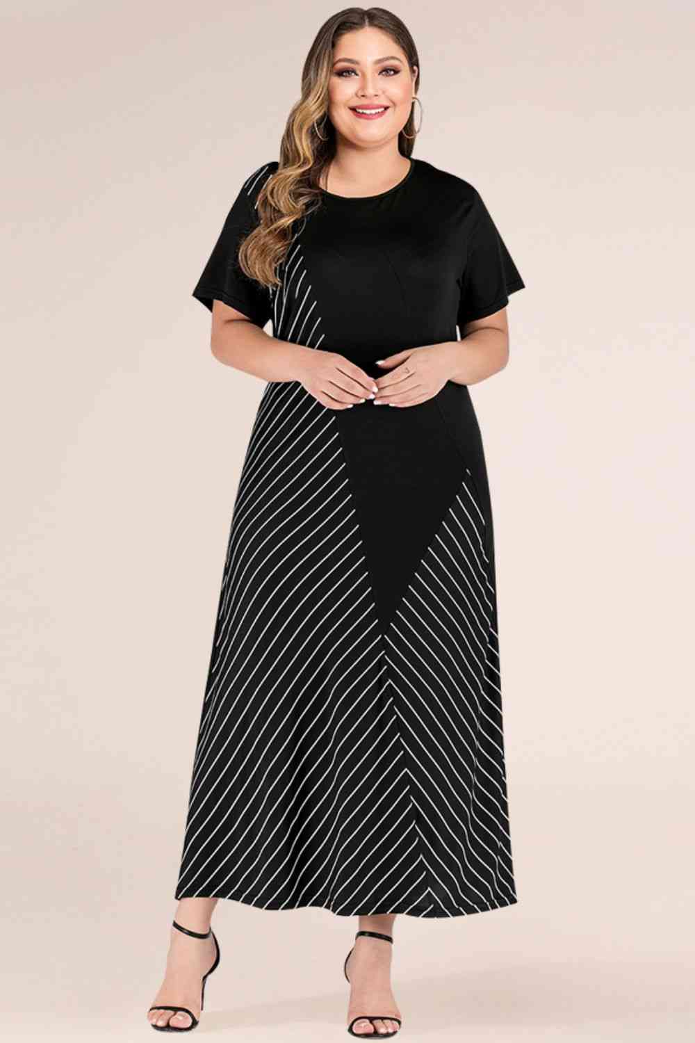 Plus Size Striped Color Block Tee Dress - Luna Haru