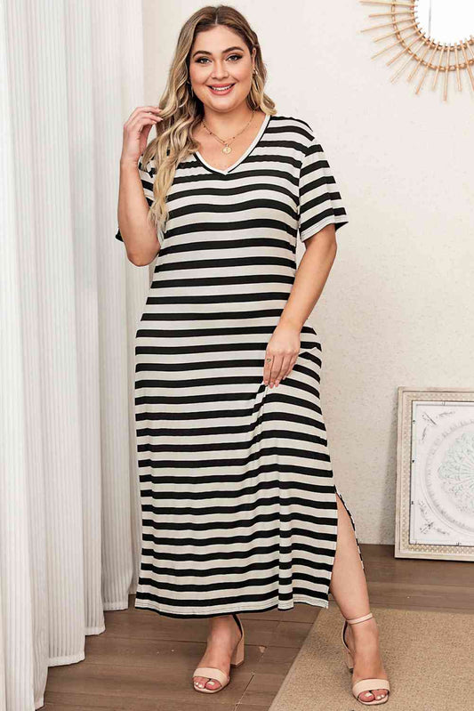 Plus Size V-Neck Side Slit Maxi Dress - Luna Haru