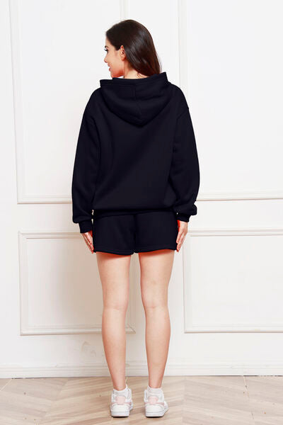 Drop Shoulder Long Sleeve Hoodie and Shorts Set - Luna Haru