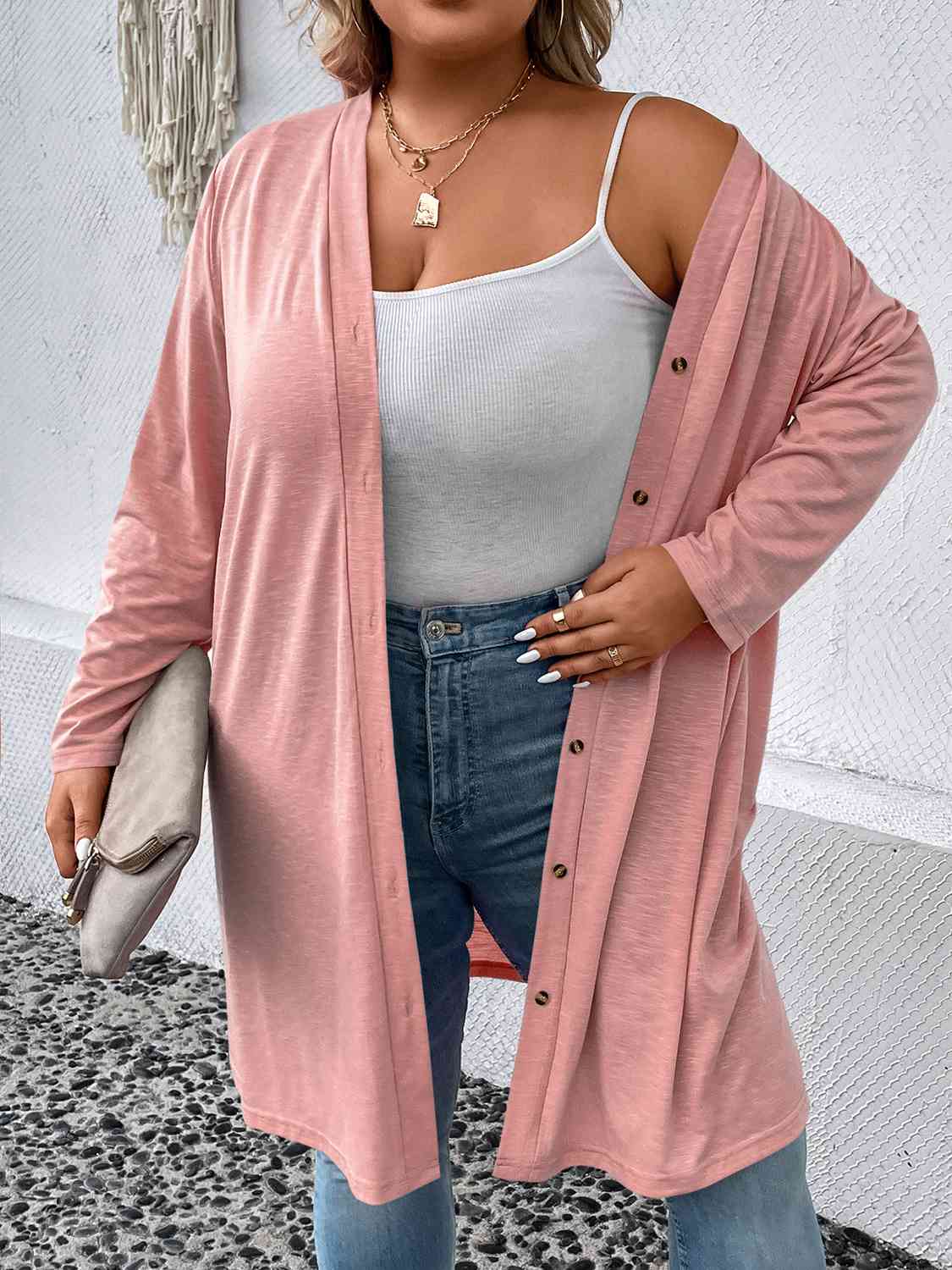 Plus Size Button Down Longline Cardigan - Luna Haru