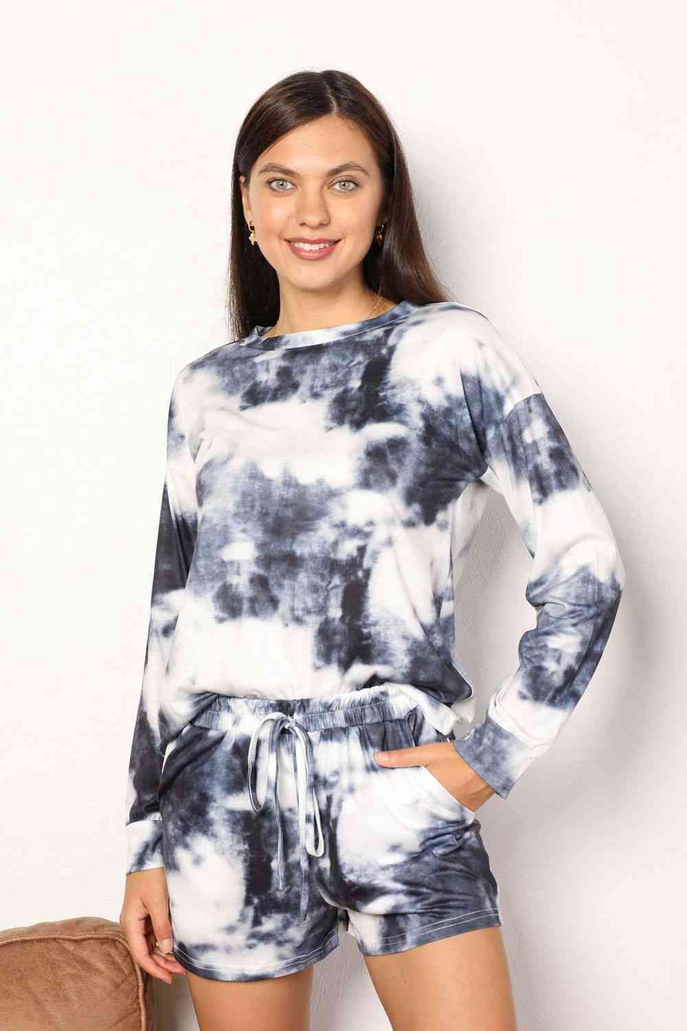 Double Take Tie-Dye Round Neck Top and Shorts Lounge Set - Luna Haru