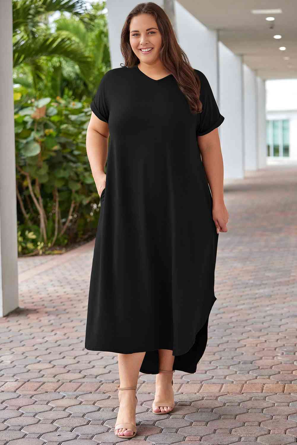 Plus Size V-Neck Short Sleeve Maxi Dress - Luna Haru