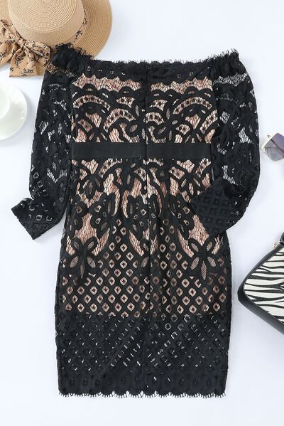 Off-Shoulder Long Sleeve Lace Dress - Luna Haru