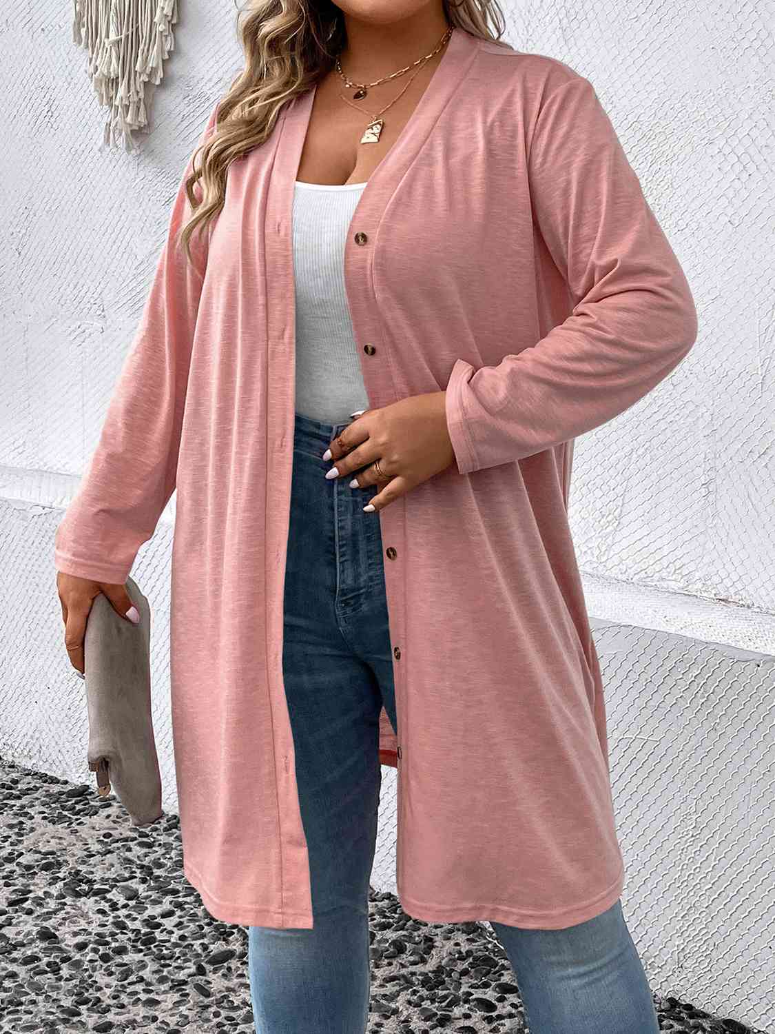 Plus Size Button Down Longline Cardigan - Luna Haru