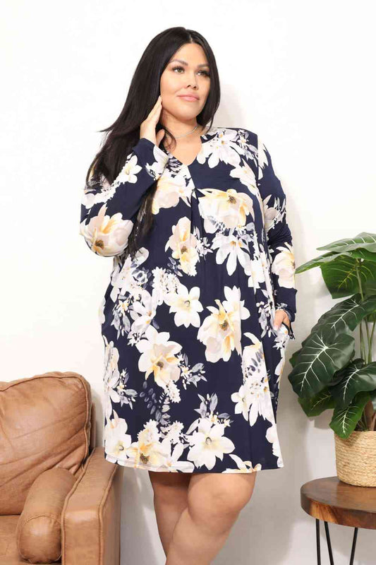 Sew In Love  Full Size Flower Print Shirt Dress - Luna Haru