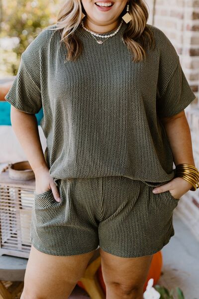 Plus Size Round Neck Top and Pocketed Shorts Set - Luna Haru