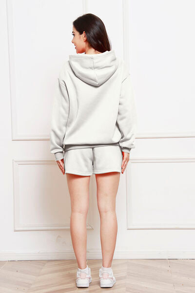 Drop Shoulder Long Sleeve Hoodie and Shorts Set - Luna Haru