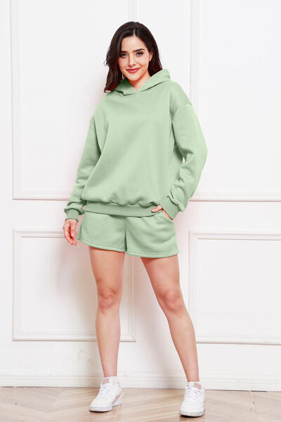 Drop Shoulder Long Sleeve Hoodie and Shorts Set - Luna Haru