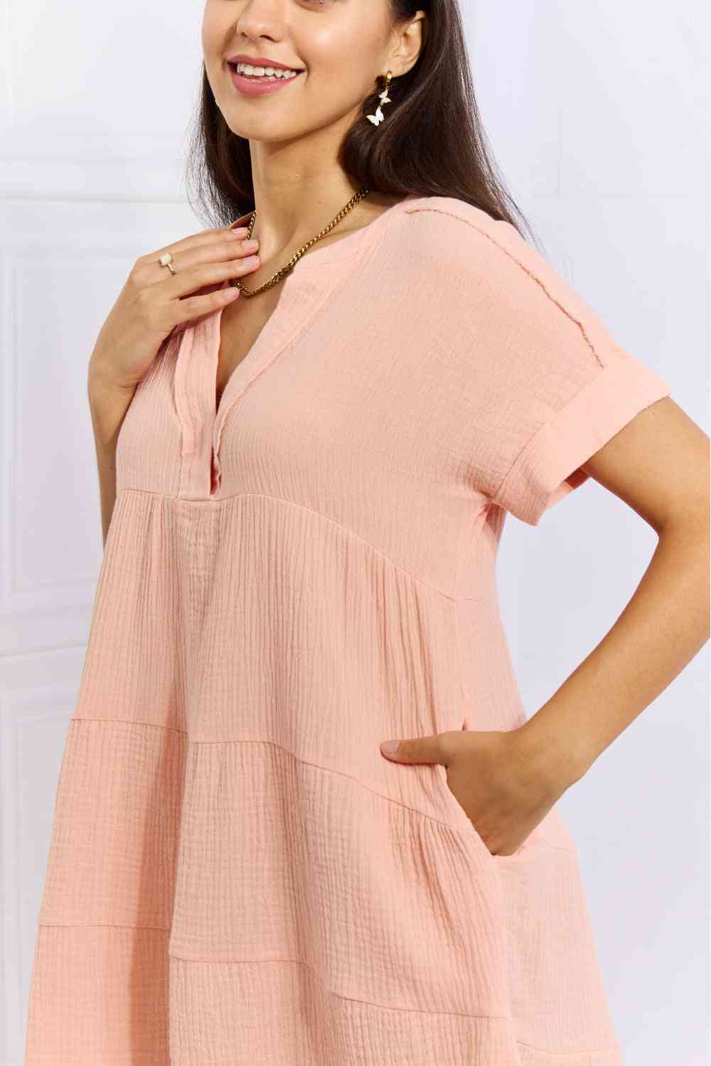 HEYSON Easy Going Full Size Gauze Tiered Ruffle Mini Dress - Luna Haru