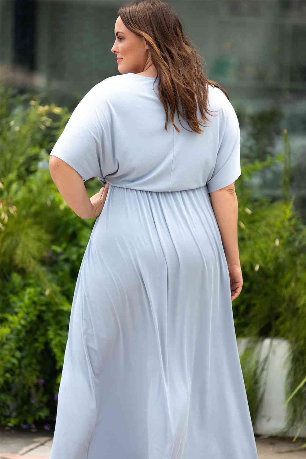 Plus Size Round Neck Split Flutter Sleeve Maxi Dress - Luna Haru