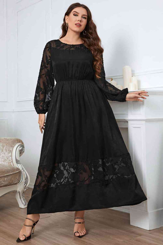 Melo Apparel Plus Size Embroidery Round Neck Long Sleeve Maxi Dress - Luna Haru