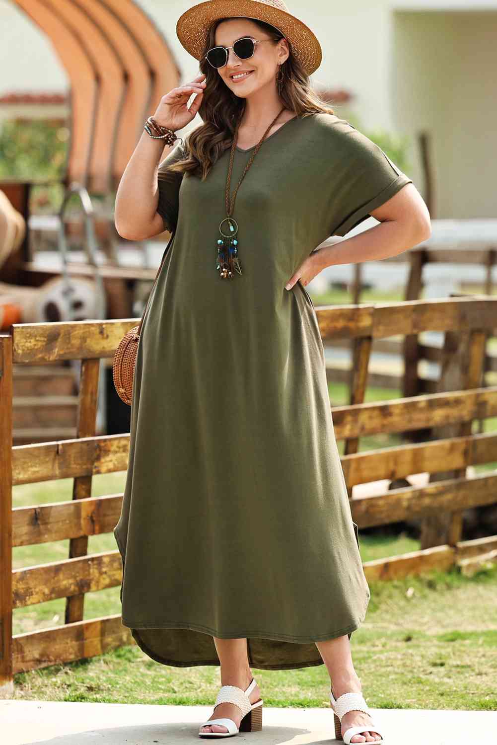 Plus Size V-Neck Short Sleeve Maxi Dress - Luna Haru