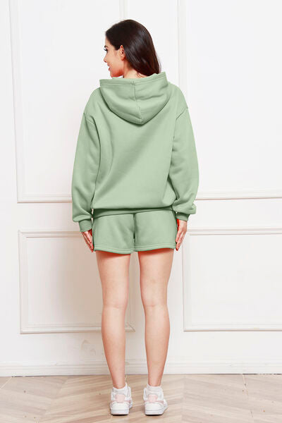 Drop Shoulder Long Sleeve Hoodie and Shorts Set - Luna Haru