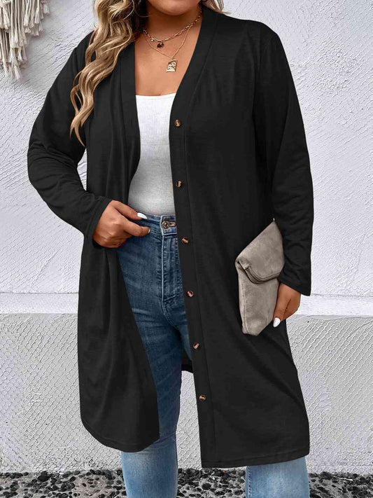 Plus Size Button Down Longline Cardigan - Luna Haru