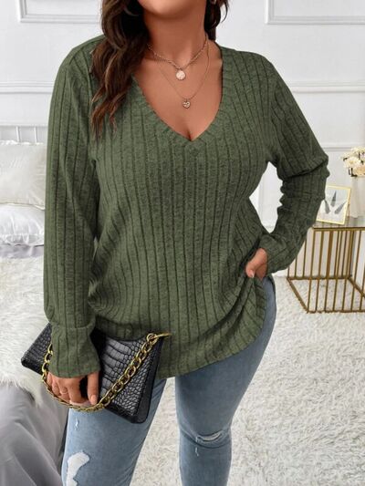 Plus Size V-Neck Long Sleeve T-Shirt - Luna Haru