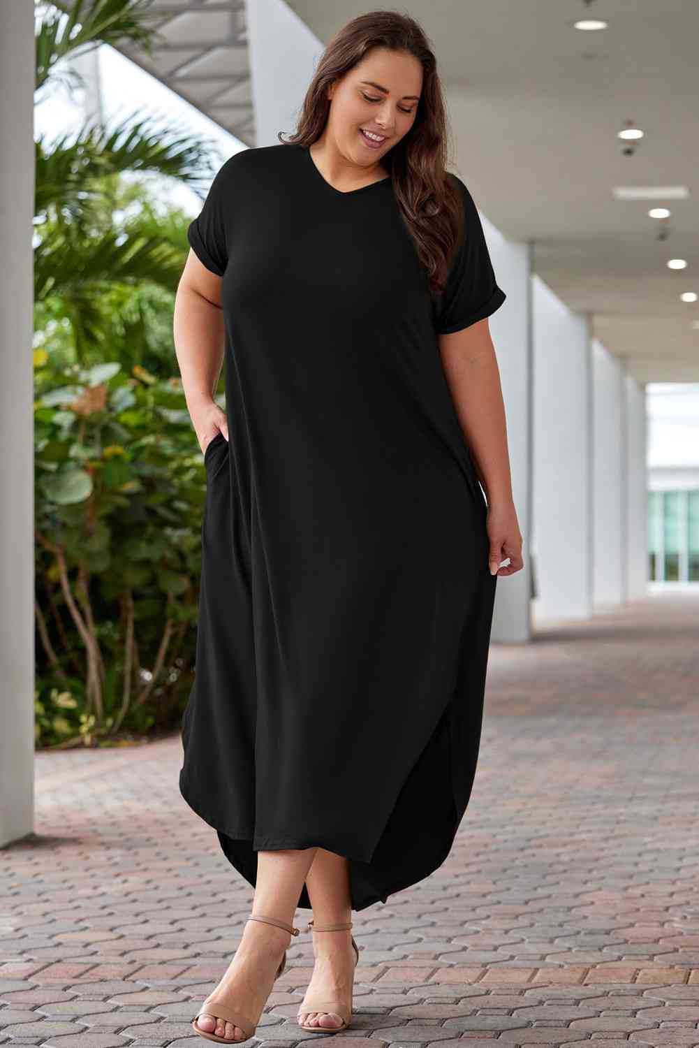 Plus Size V-Neck Short Sleeve Maxi Dress - Luna Haru