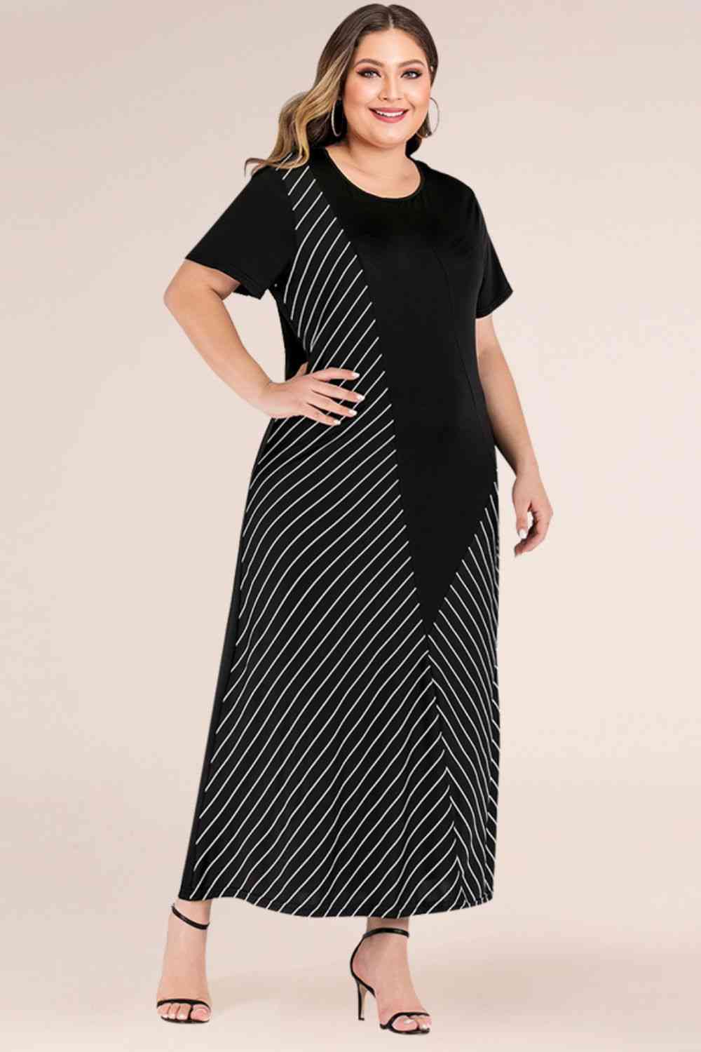Plus Size Striped Color Block Tee Dress - Luna Haru