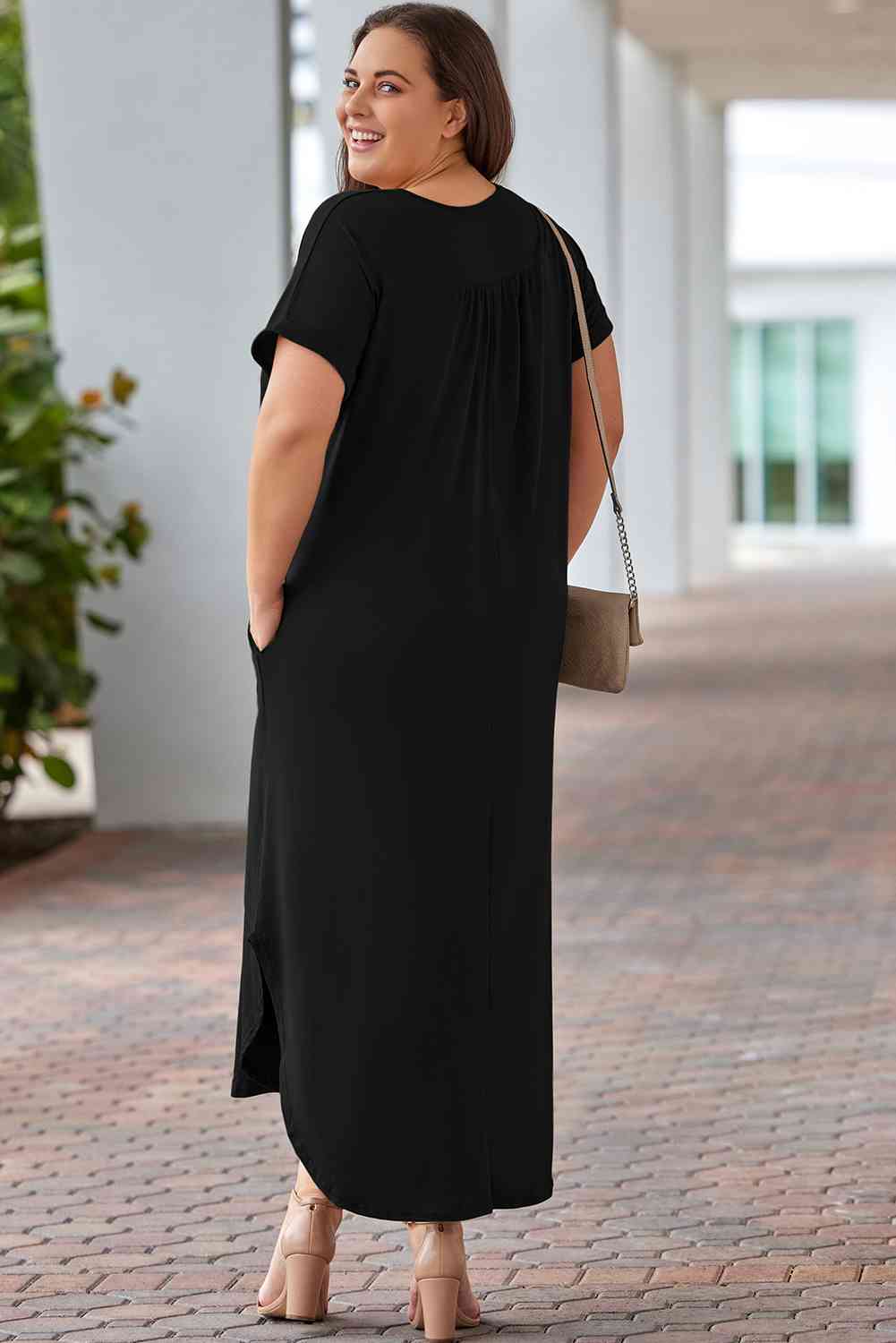 Plus Size V-Neck Short Sleeve Maxi Dress - Luna Haru