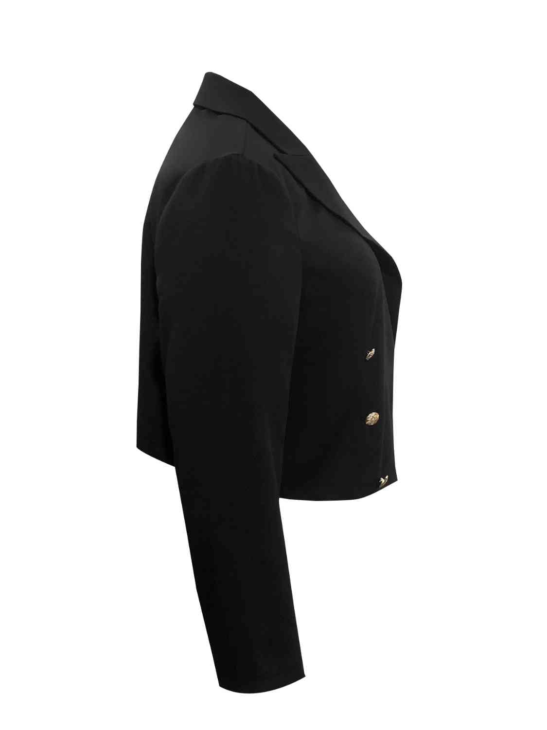 Plus Size Buttoned Lapel Collar Long Sleeve Blazer - Luna Haru