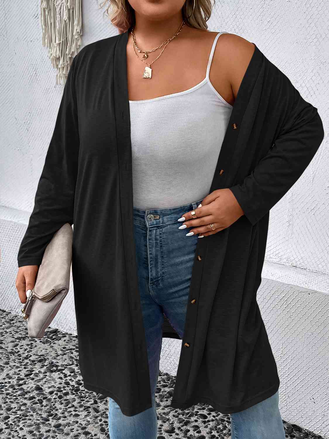 Plus Size Button Down Longline Cardigan - Luna Haru