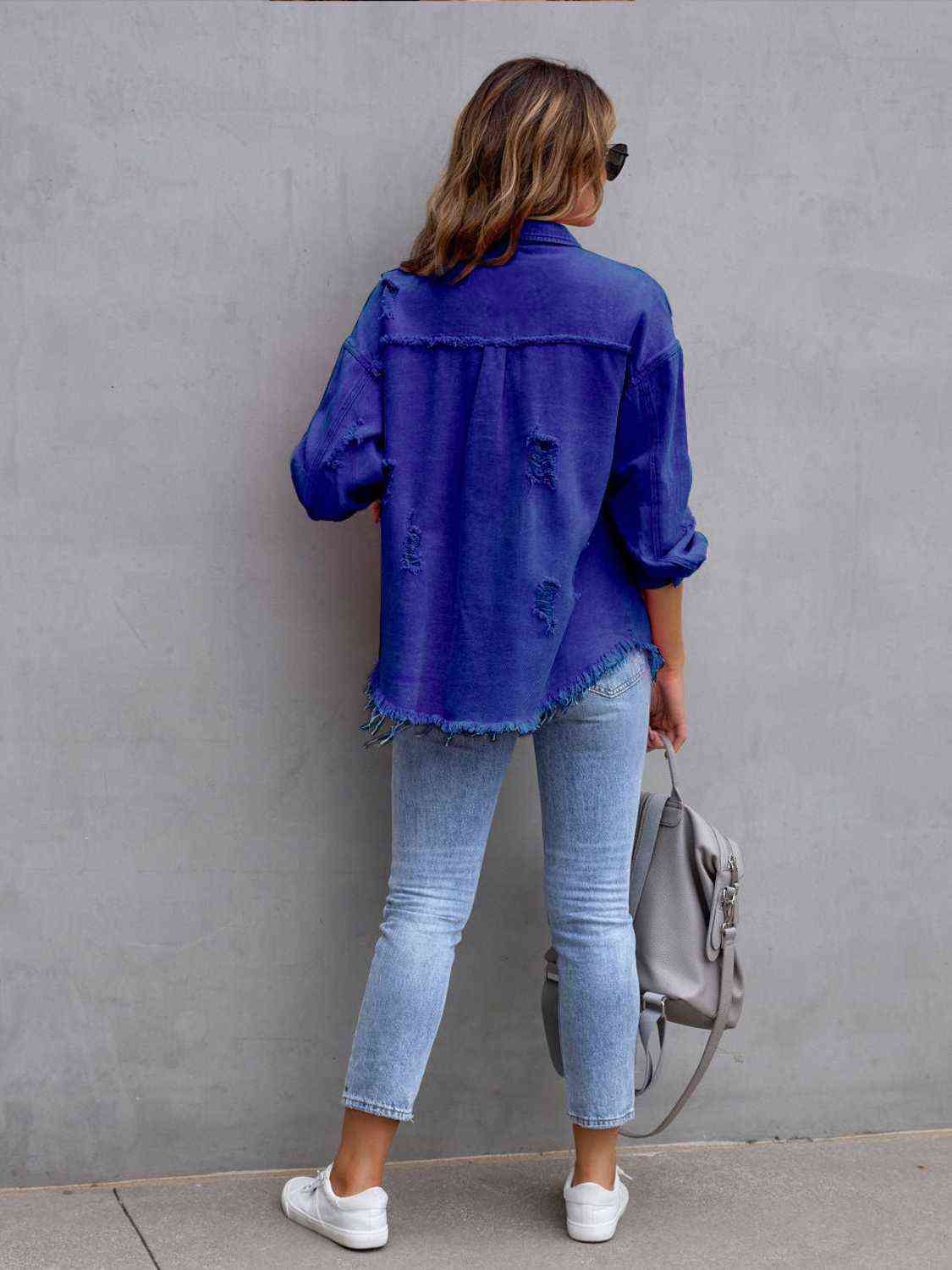 Distressed Drop Shoulder Denim Jacket - Luna Haru