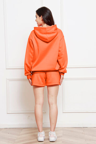 Drop Shoulder Long Sleeve Hoodie and Shorts Set - Luna Haru