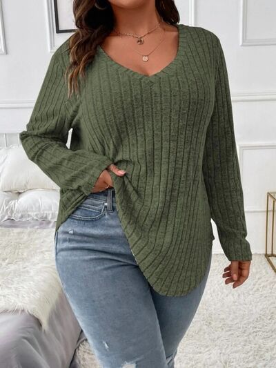 Plus Size V-Neck Long Sleeve T-Shirt - Luna Haru