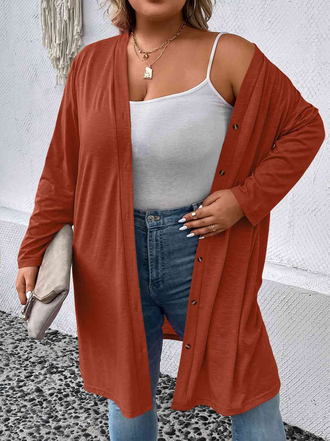 Plus Size Button Down Longline Cardigan - Luna Haru