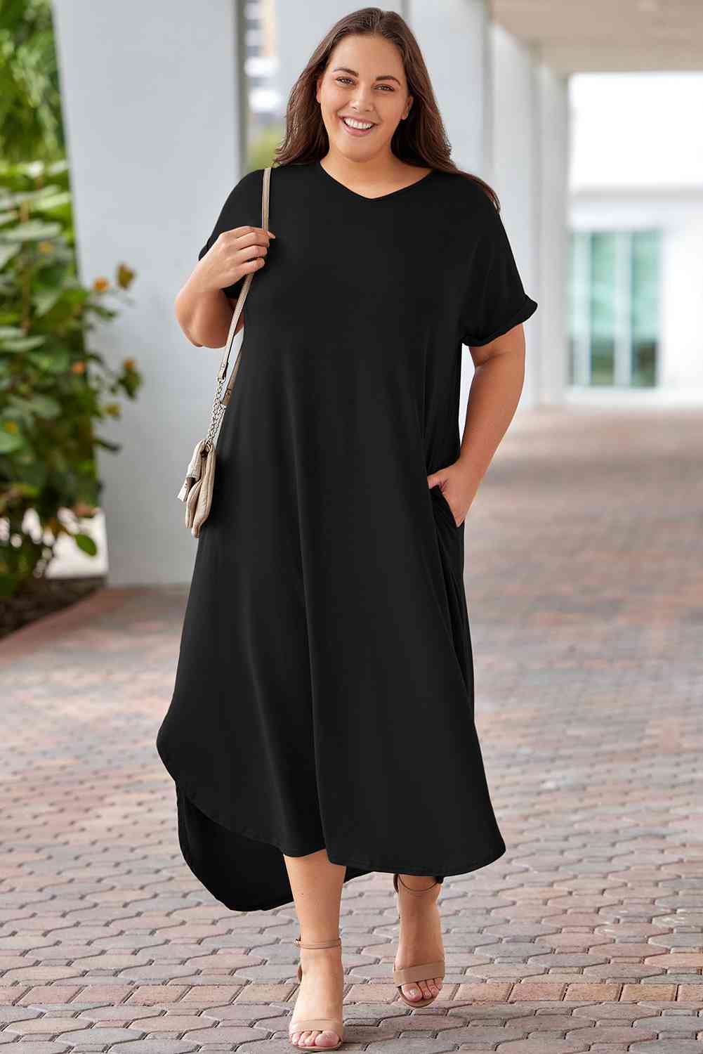 Plus Size V-Neck Short Sleeve Maxi Dress - Luna Haru