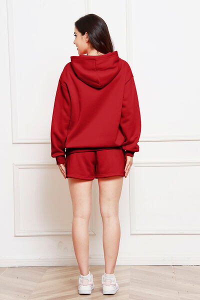 Drop Shoulder Long Sleeve Hoodie and Shorts Set - Luna Haru