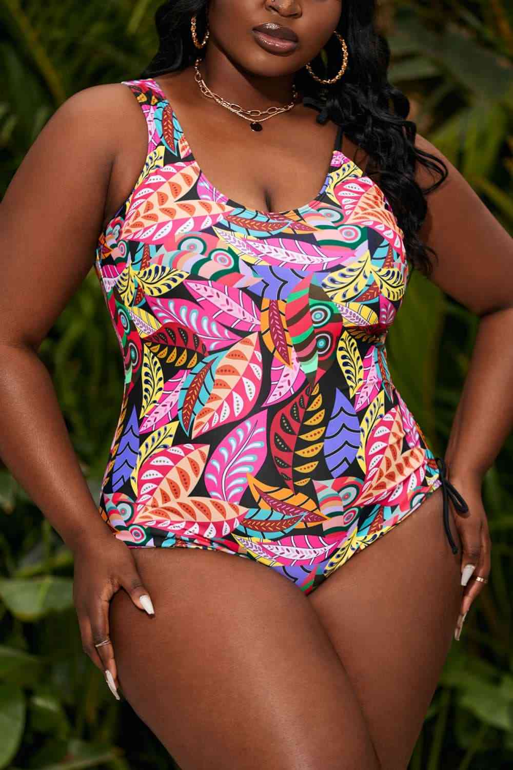 Plus Size Printed Tied Sleeveless One-Piece Swimsuit - Luna Haru