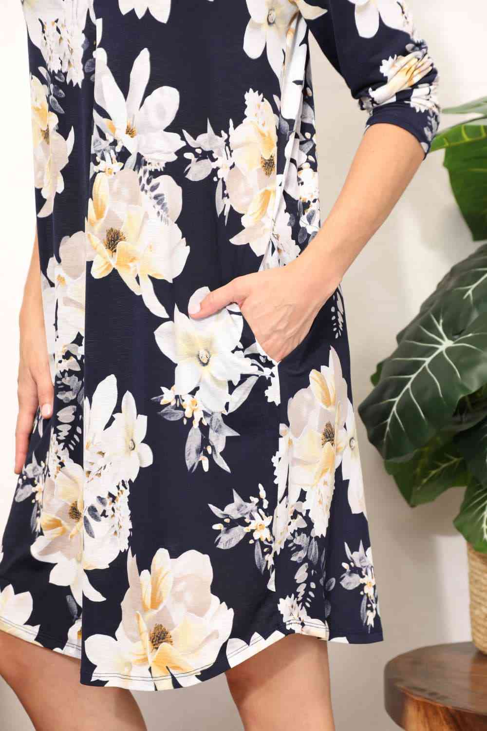Sew In Love  Full Size Flower Print Shirt Dress - Luna Haru