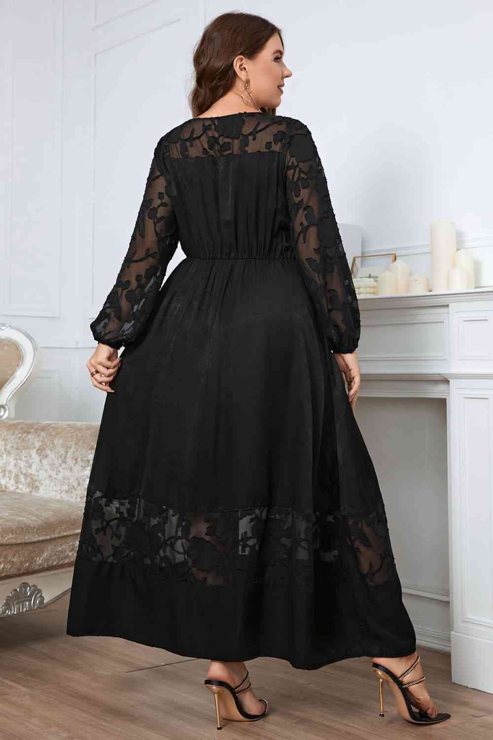 Melo Apparel Plus Size Embroidery Round Neck Long Sleeve Maxi Dress - Luna Haru