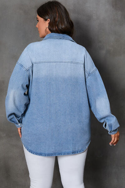 Plus Size Button Up Pocketed Denim Top - Luna Haru