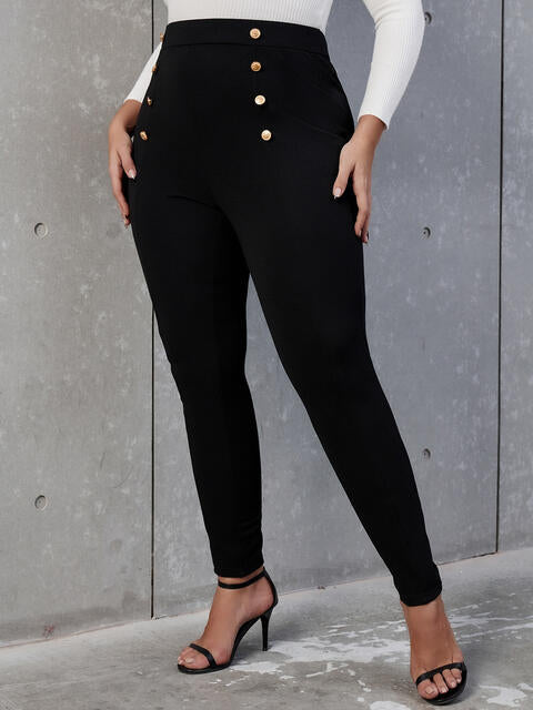 Plus Size Decorative Button Skinny Pants - Luna Haru