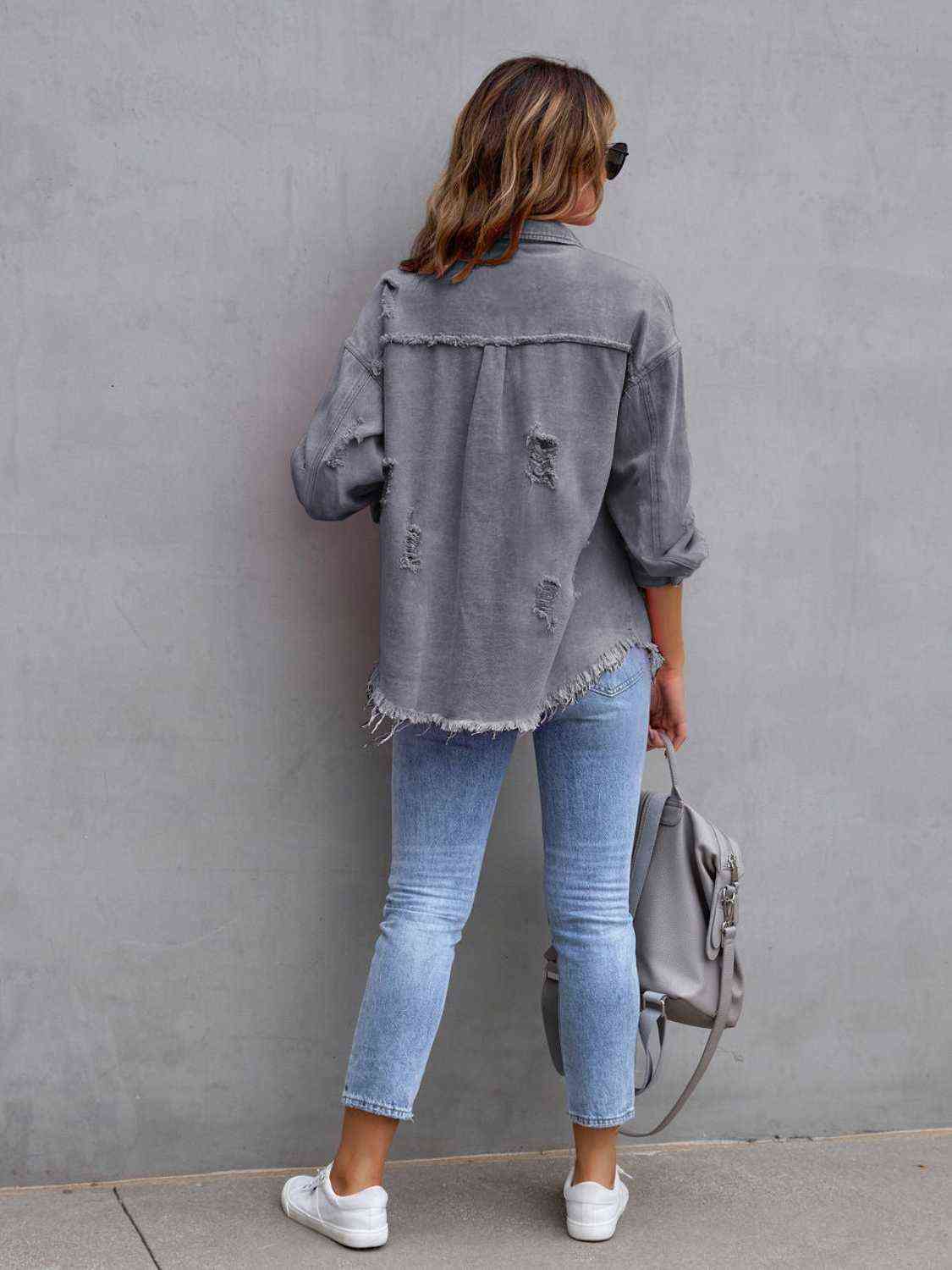 Distressed Drop Shoulder Denim Jacket - Luna Haru